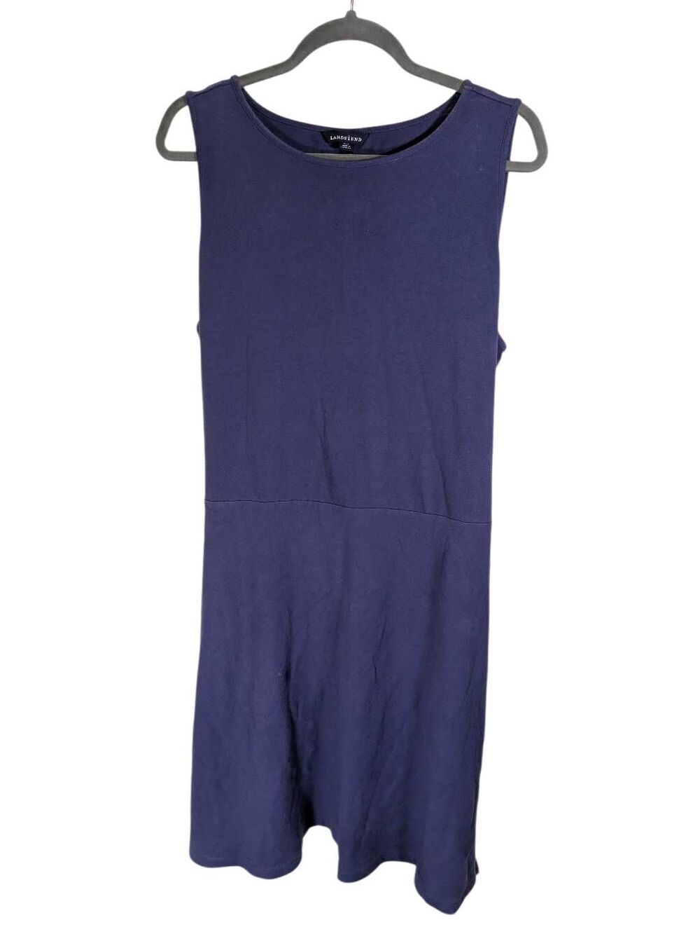 Lands End Navy sleeveless mini dress with rounded neckline and a subtle waist se